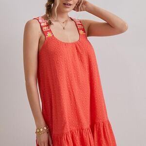 Anthropologie embroidered strap ruffle hem sleeveless dress sz XS